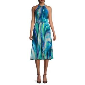 EMMANUEL UNGARO MARLEY PLISSE HALTER MIDI DRESS NORTHERN LIGHTS INSPIRED SZ XS